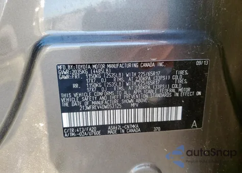 2013 Toyota Rav4 Xle из США, поврежденный, VIN 2T3WFREV4DW053125